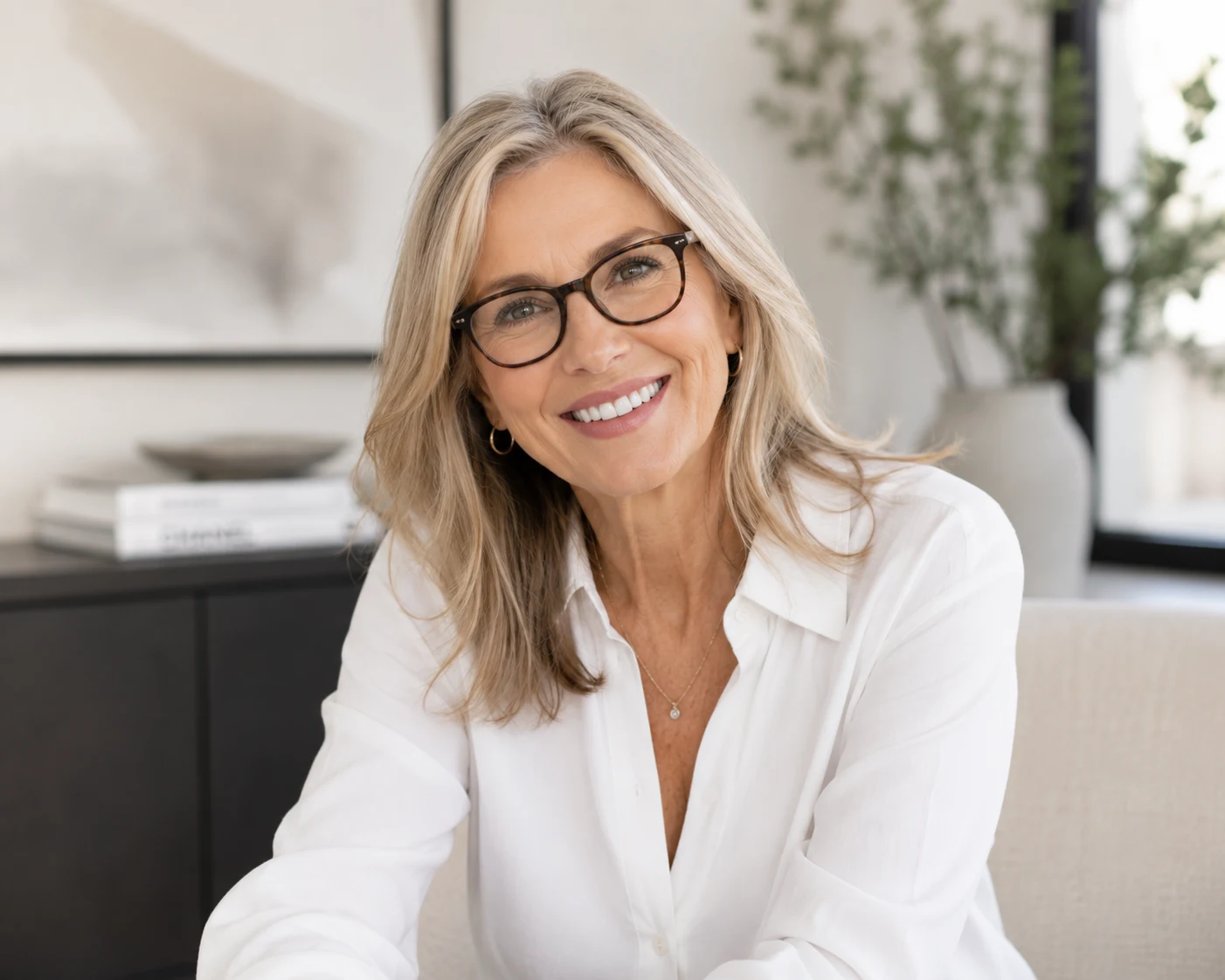 Smiling woman wearing glasses